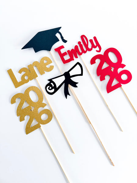 Close up of heavyweight cardstock graduation centerpiece stick