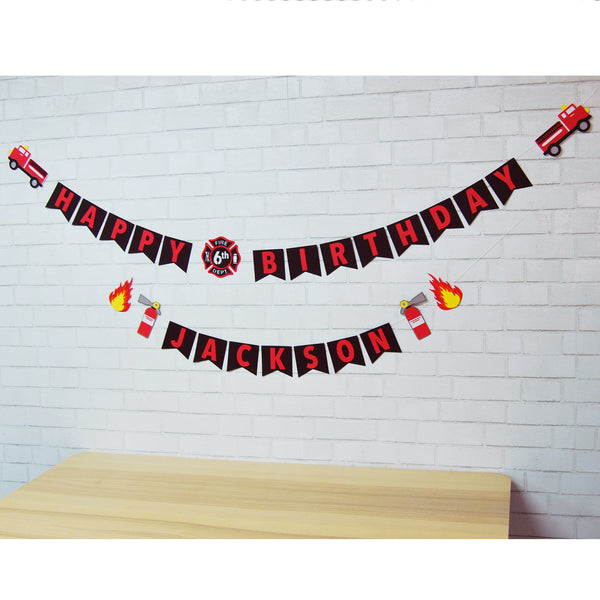 3D Firefighter Birthday Banner