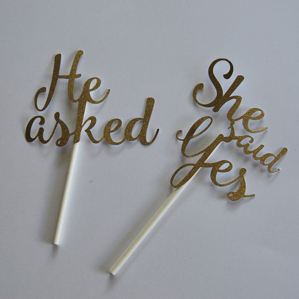 He Asked, She Said Yes Cupcake Toppers
