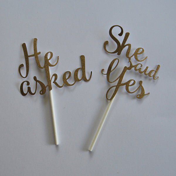 He Asked, She Said Yes Cupcake Toppers