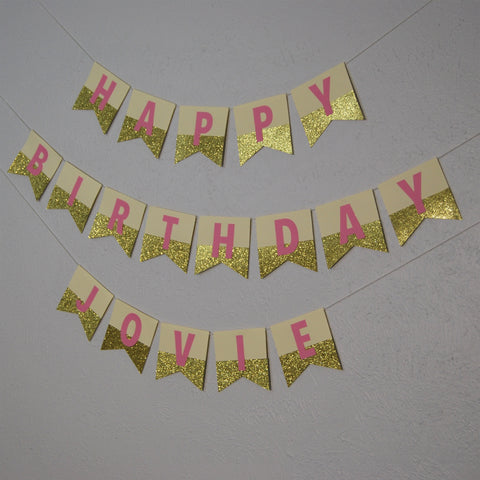 Pink and Gold Dipped Birthday Banner