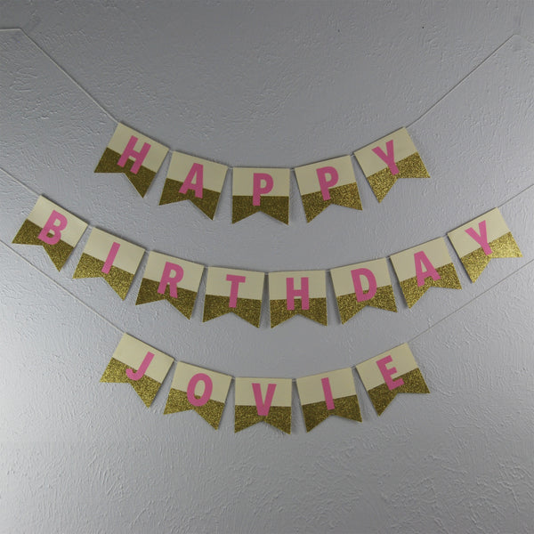 Pink and Gold Dipped Birthday Banner