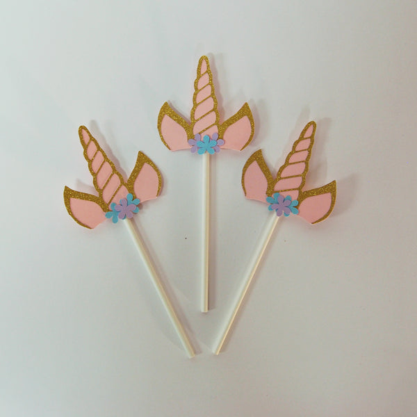 Floral Unicorn Horn Cupcake Toppers