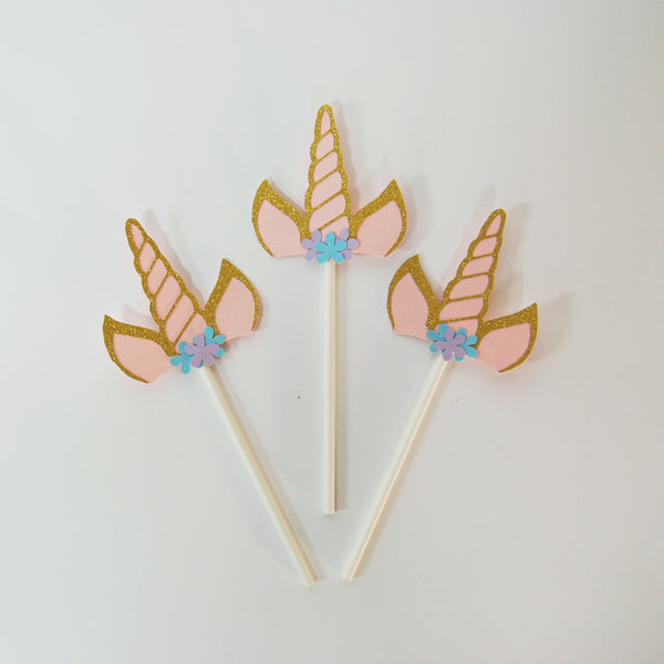 Floral Unicorn Horn Cupcake Toppers