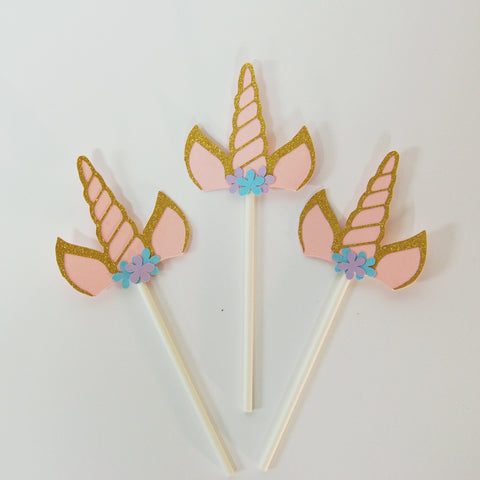 Floral Unicorn Horn Cupcake Toppers
