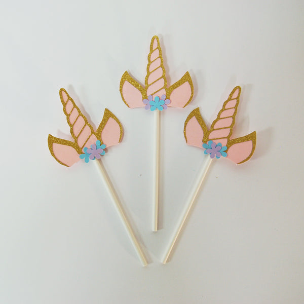 Floral Unicorn Horn Cupcake Toppers