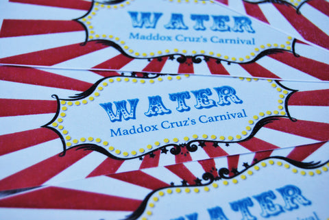 Vintage Circus Water Bottle Labels